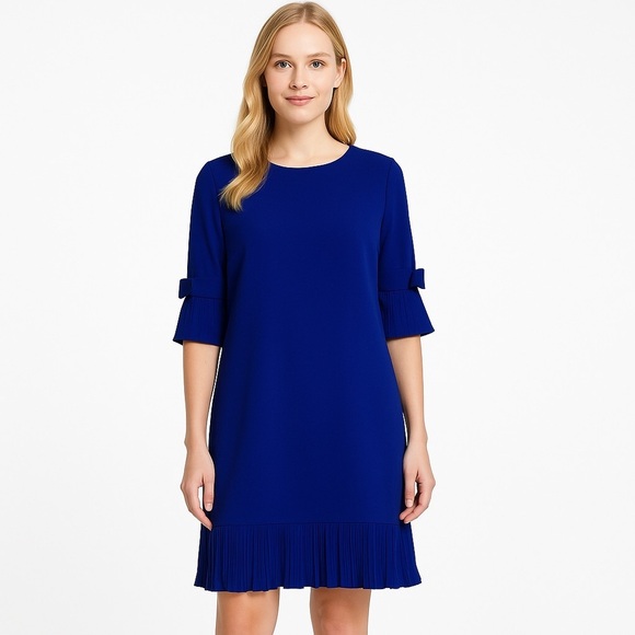 Women’s Size 6 Royal Blue Shift Dress Pleated Cuffs & Hem Elegant - Picture 1 of 12
